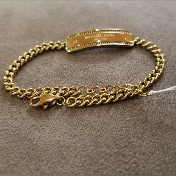 Michael Kors Bracelet Logo Plaque Chain Link Rose Gold Plate Stainless Steel NWT - Picture 10 of 15